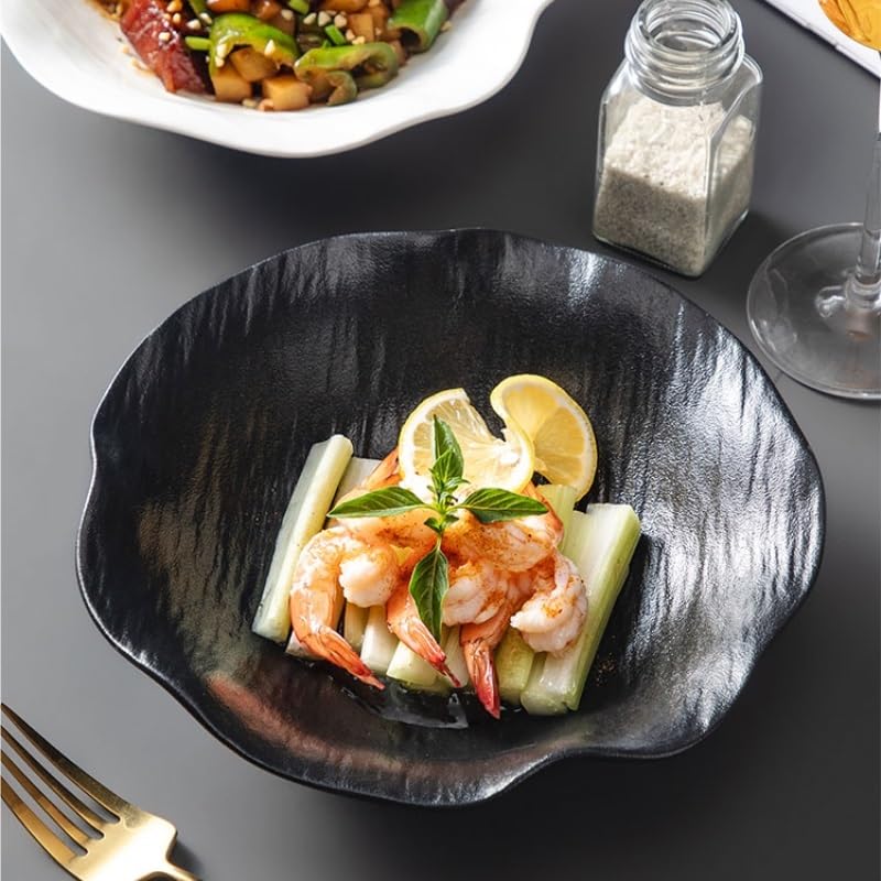 Speiseteller Set Keramik Unterglasur Malbrett Chinesisches Speiseteller Einfaches Steinmuster Tiefer Teller Gemüseteller Salatschüssel Tiefe Schüssel Küche Salatschüssel(C)