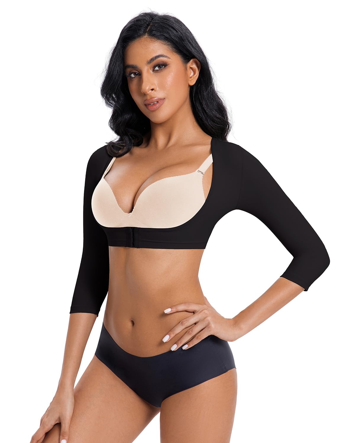 Moldeador de brazo superior para mujer, cierre frontal, manga de compresión posquirúrgica, mangas adelgazantes para busto abierto