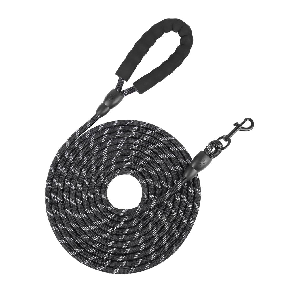 Dog leash, 10m black, using lead nylon reflective explosion-proof punching dog tracking rope with cushioned handle and heavy hook