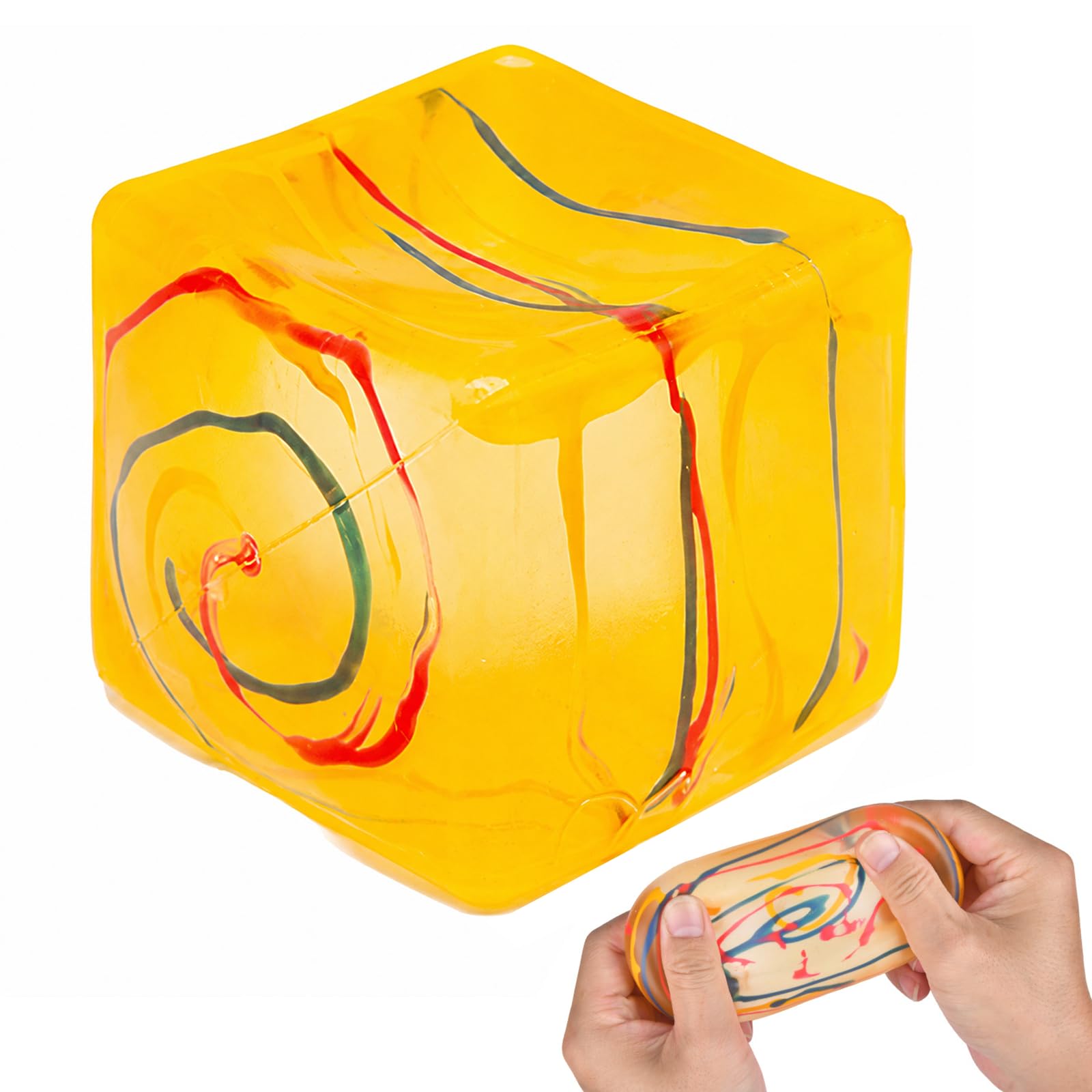 Nice Ice Cube Squishy Toys, 4 Pcs Cube Stress Balls, Squishy Fidget Toys for Adults & Kids, Sensory Squeeze Toys for Anxiety Stress Relief, Squeeze Cubes for Autism(Orange)