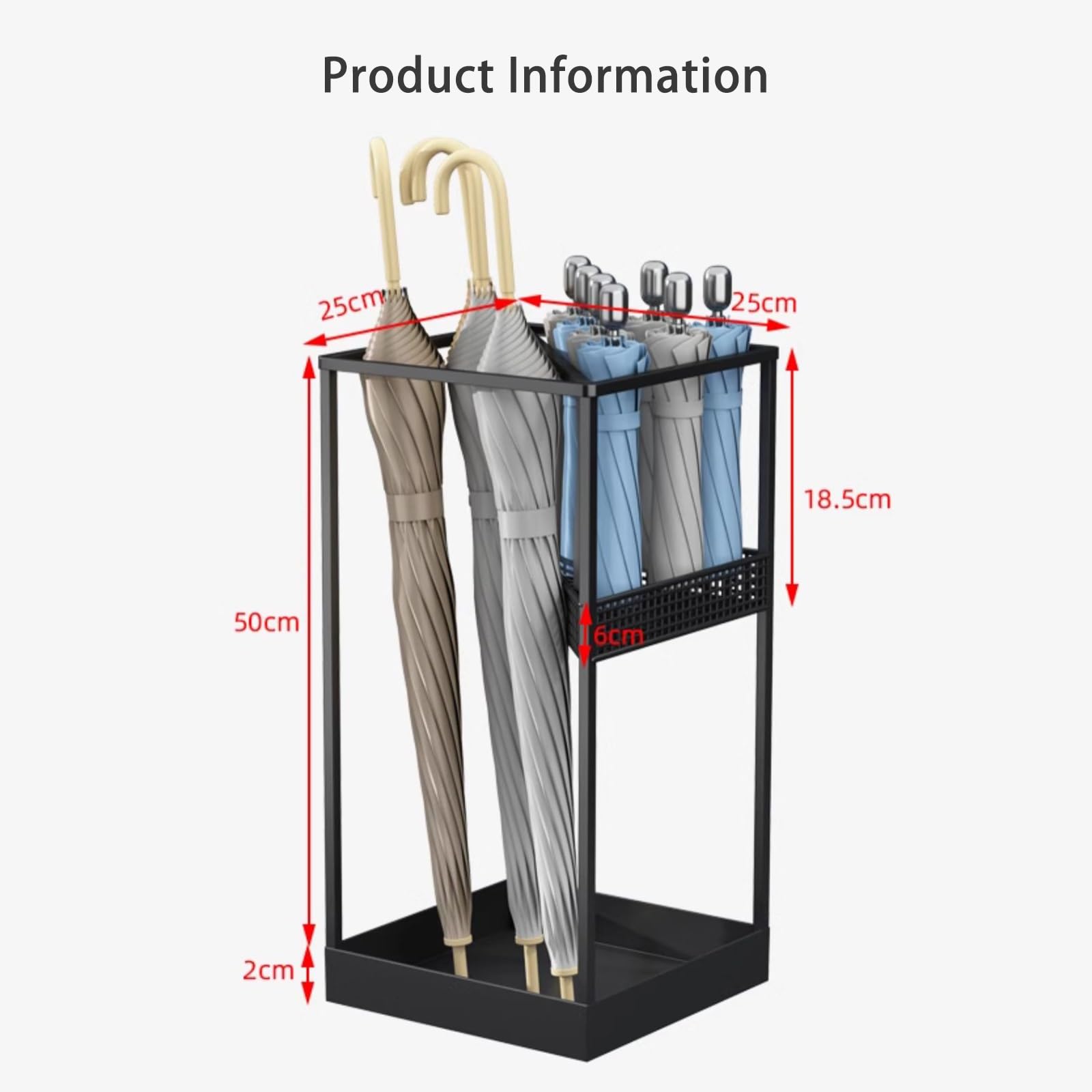 Portaombrelli in metallo – Elegante design a barile nero per ombrelli quadrati – Moderno scaffale da ingresso per interni – ideale per uso domestico e aziendale