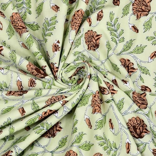 Image of BLOCKS OF INDIA 100% Cotton Dohar King Size Reversible Hand Block Printed Malmal Summer Dohar /Blanket (Open Green Motifs)