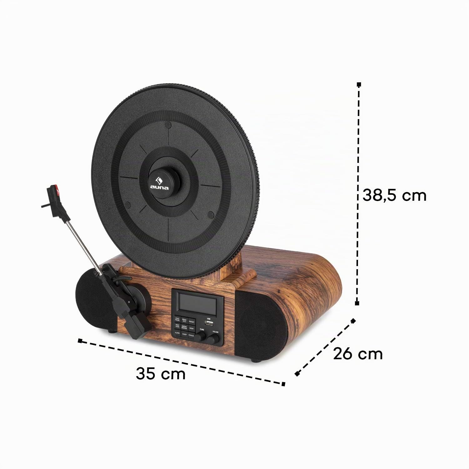 auna Verticalo SE - Reproductor de Vinilo, Tocadiscos con Altavoces estéreo, Tocadiscos de Vinilo con Bluetooth, Reproducción: 33, 45 y 78 RPM, USB, MP3, Entrada de línea, Sintonizador Dab+, Madera