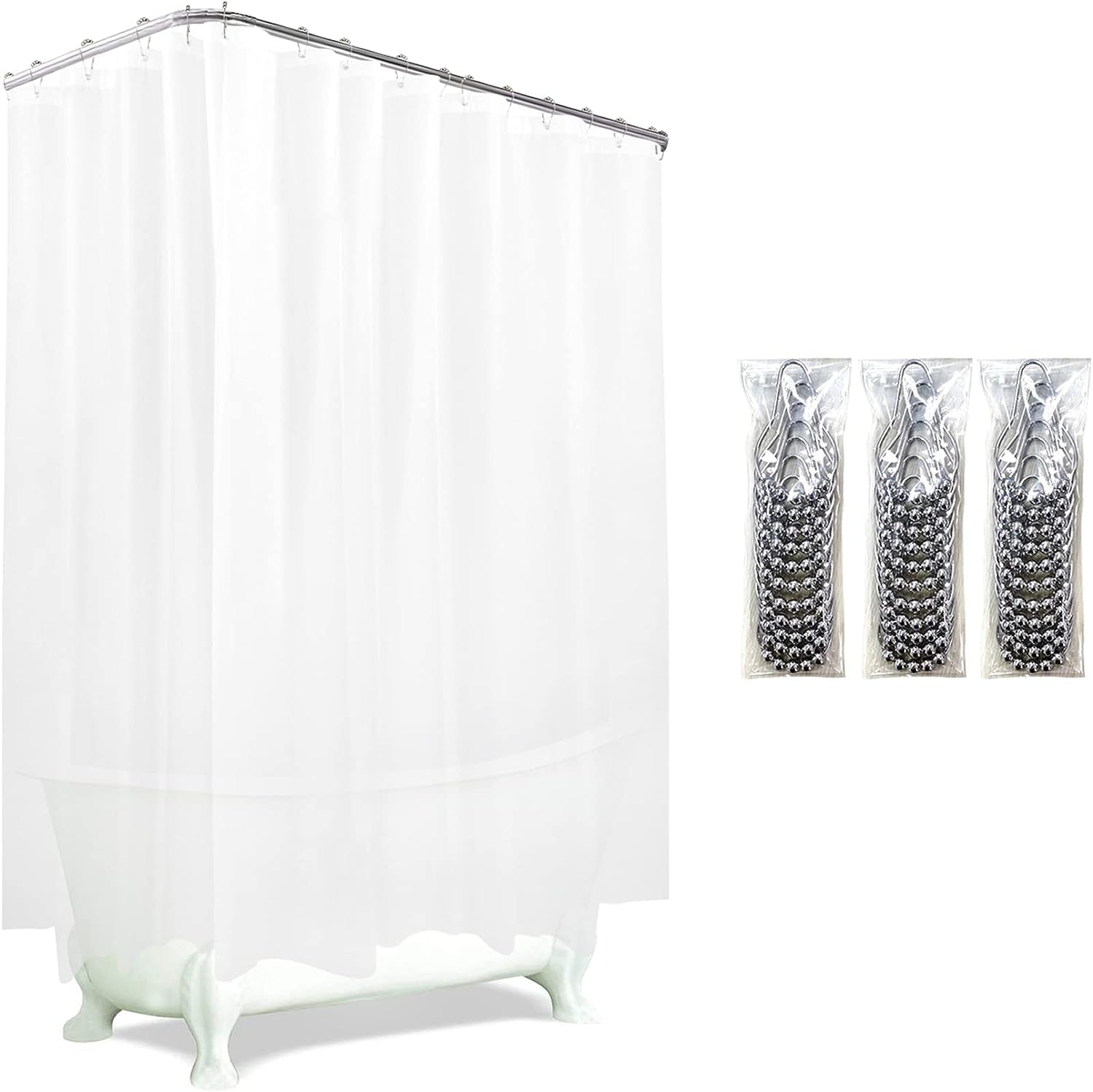 De-Mediocre Clawfoot Tub Shower Curtain 180x60 Inch Frosted Liner All Warp Around Extra Wide 36 Metal Hooks Heavy Duty Vinyl Bath Curtain for Clawfoot