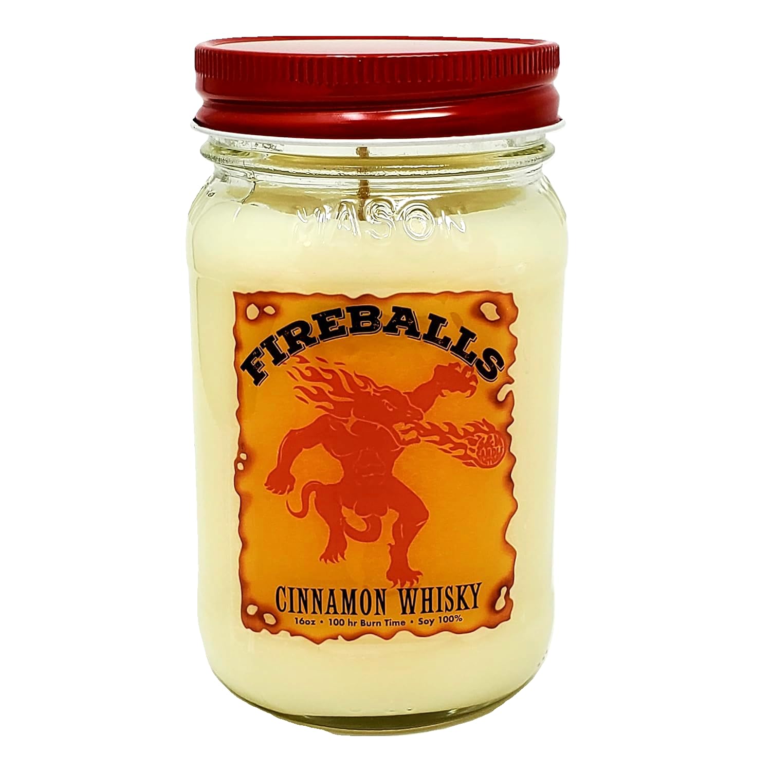 Fireballs Cinnamon Whisky Candle ~ A Candle with Nuts ~ All Natural Premium Soy Wax Candle ~ Parody Candle ~ Red Hot Cinnamon Whiskey ~ Highly Scented (12oz Jar)