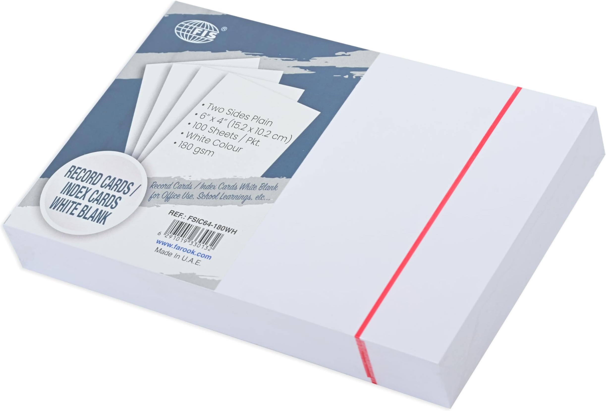 – FIS® Record Cards or Index Cards, Size:6"x4" Inches (152x102mm), Two Sides Plain No Ruled, 180gsm, 100 Sheets Per Packet, 1 Packet, White Color-FSIC64-180WH