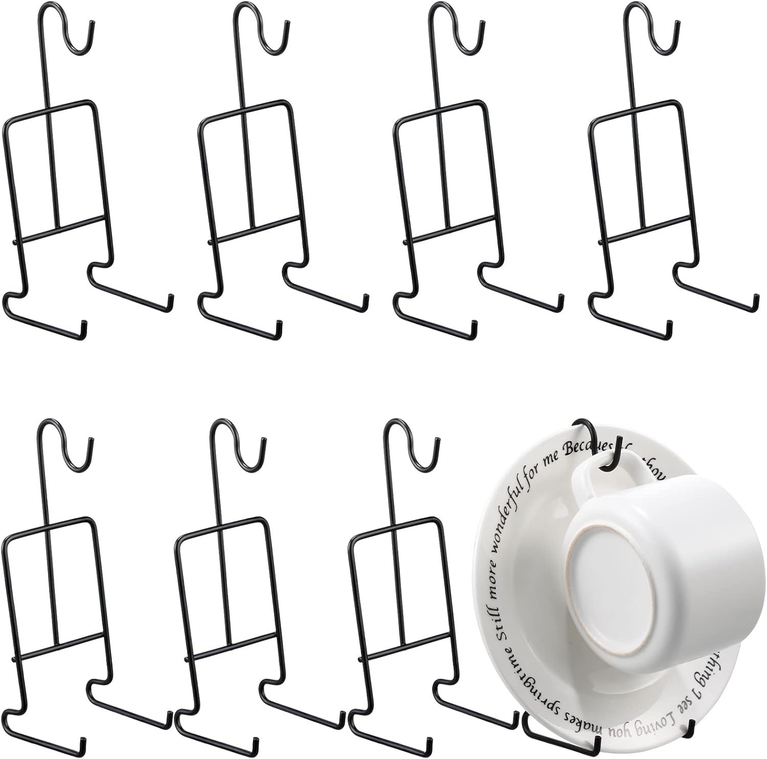 Vesici 8 Pcs Tea Cup and Saucer Display Stand Metal China