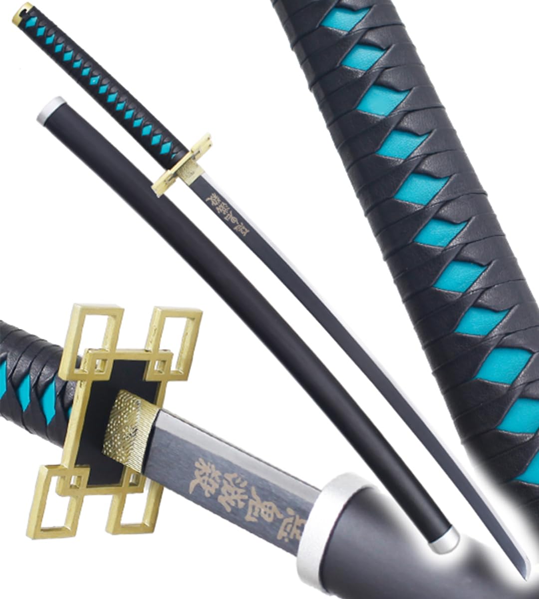 Demon Slayer Katana Tokito en Bois Lame Decoration Sabre Muichiro Epee Kimetsu No Yaiba Epée Cosplay Repliksword + Présentoir+ Ceinturon Porte Epee Inclus