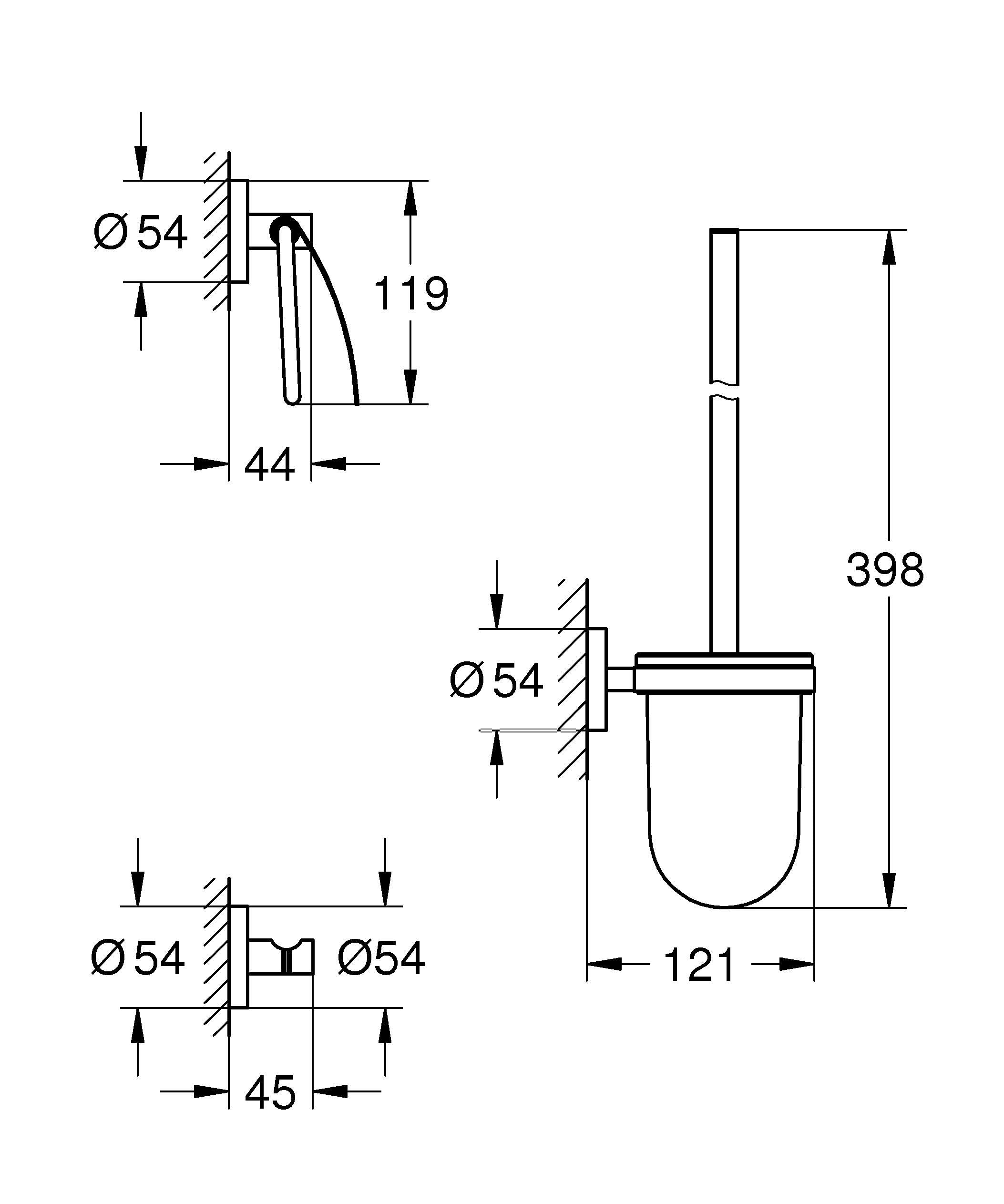 GROHE Start Quickfix - Conjunto de accesorios de baño 3 en 1 (Escobillera de pared, colgador y portarrollos), Negro Mate 412042430