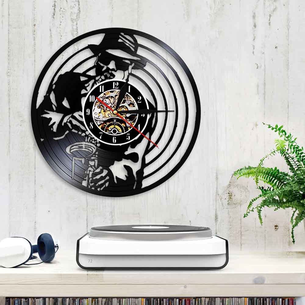 ELD 30cm Jazz Musik Saxophon Player Silhouette Wanduhr Silent Quartz Modernes Design Vinyl Schallplatte Wanduhr Dekor 3D Wanduhr Kunst Wanduhren Uhren
