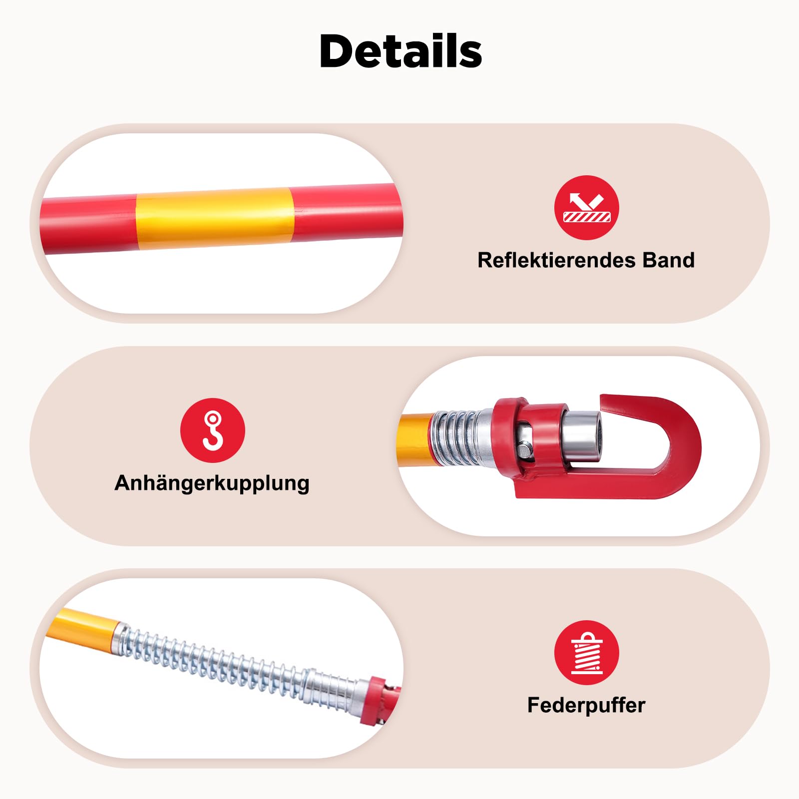 8T Abschleppstange für Pkw, Auto Sicherheits Anhängerkupplung Abschlepphilfe Schleppstange mit Federpuffer, Gedämpft Schleppstange Abschleppseil