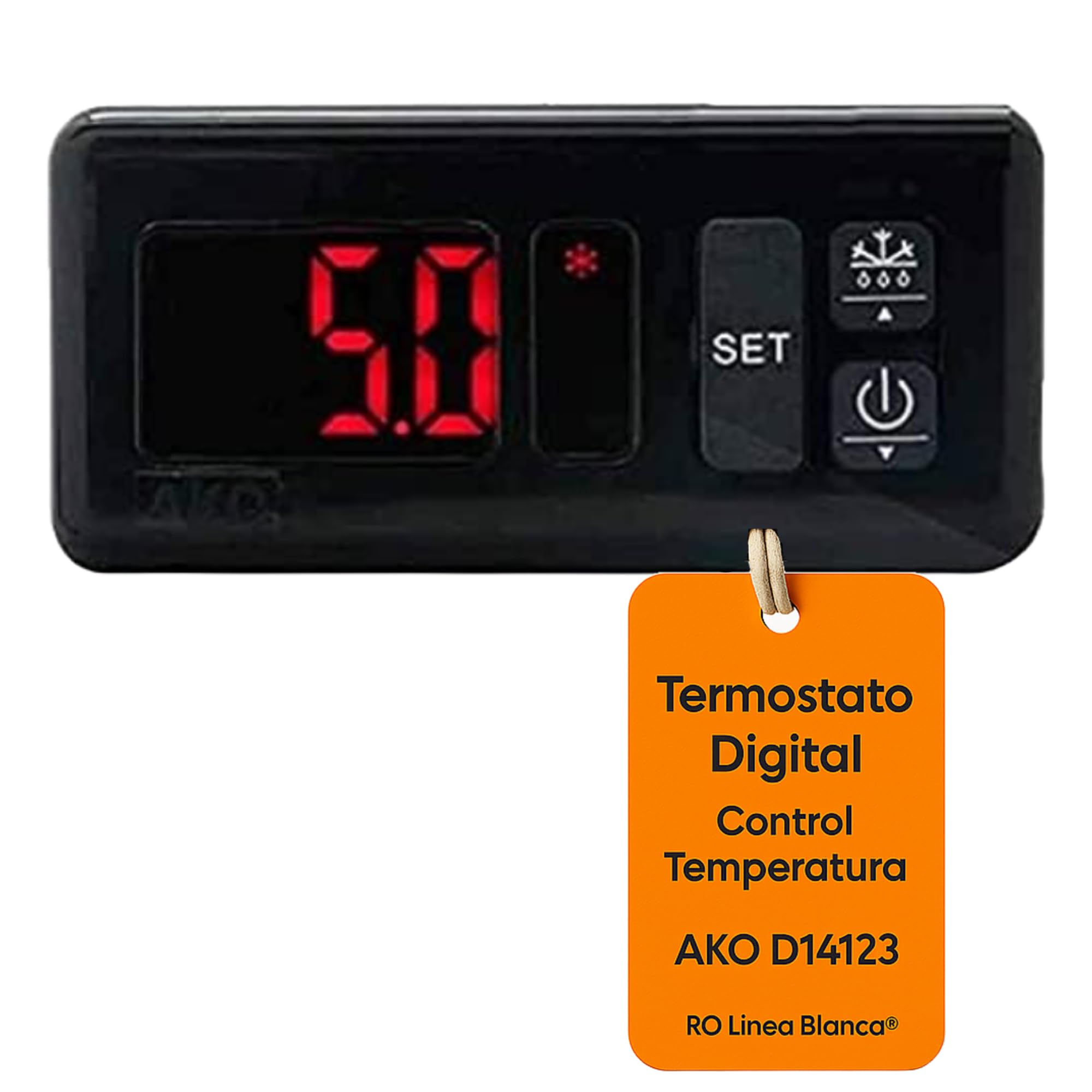 RO Linea Blanca Thermostat numérique panneau compatible avec AKO D14123 230 V 1 relais 16 A Plage -50 à 99 C Sonde NTC 1,5 m IP54 Mesure 71 x 29 Contrôle froid Chaleur Display LED pour caméras