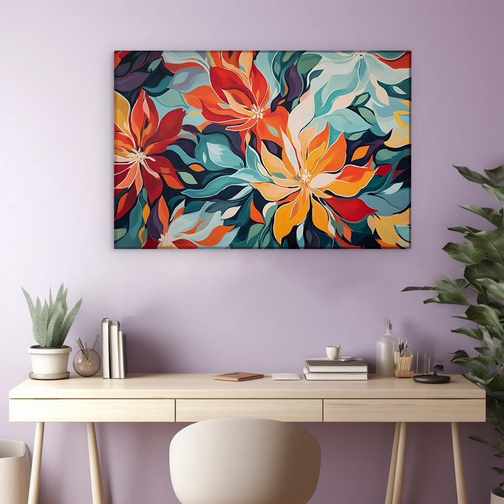 Canvas for Living room. Blooming Abstraction: Dynamic Energy in a Vivid Floral Dance, 27 x 18 inch Canvas Wall Art - Contemporary Masterpieces - Modern Home Decor