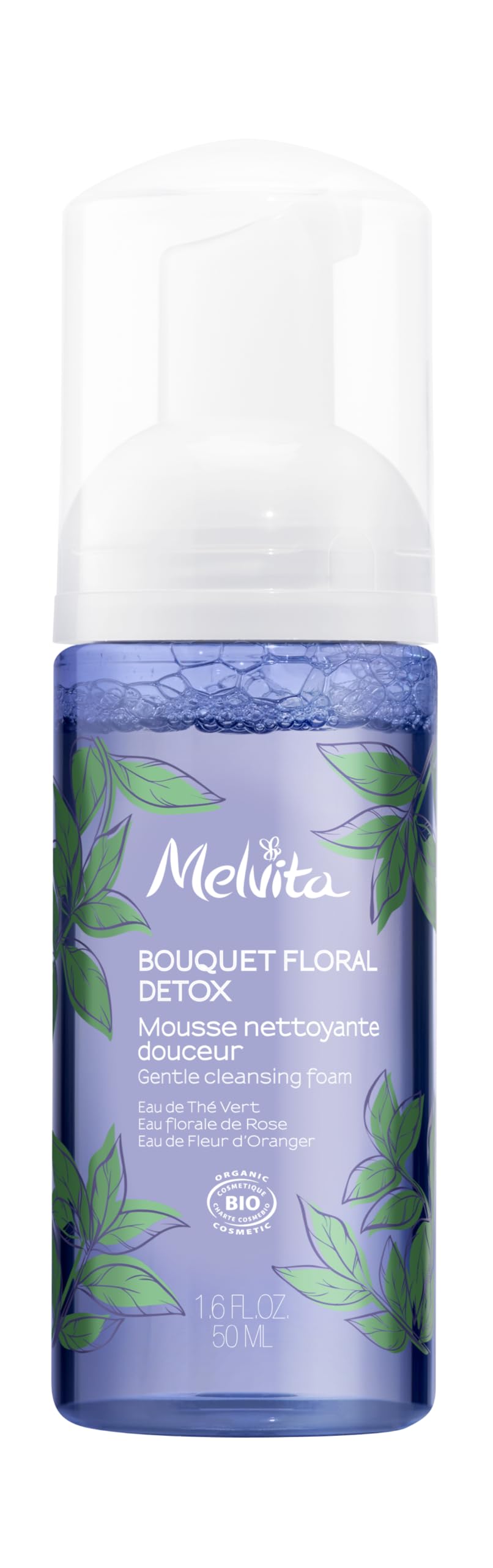 Melvita - Mousse Nettoyante Visage Douce - Bouquet Floral - Équilibre Peau Sensible, Thé Vert & Fleur d'Oranger - 50 ml
