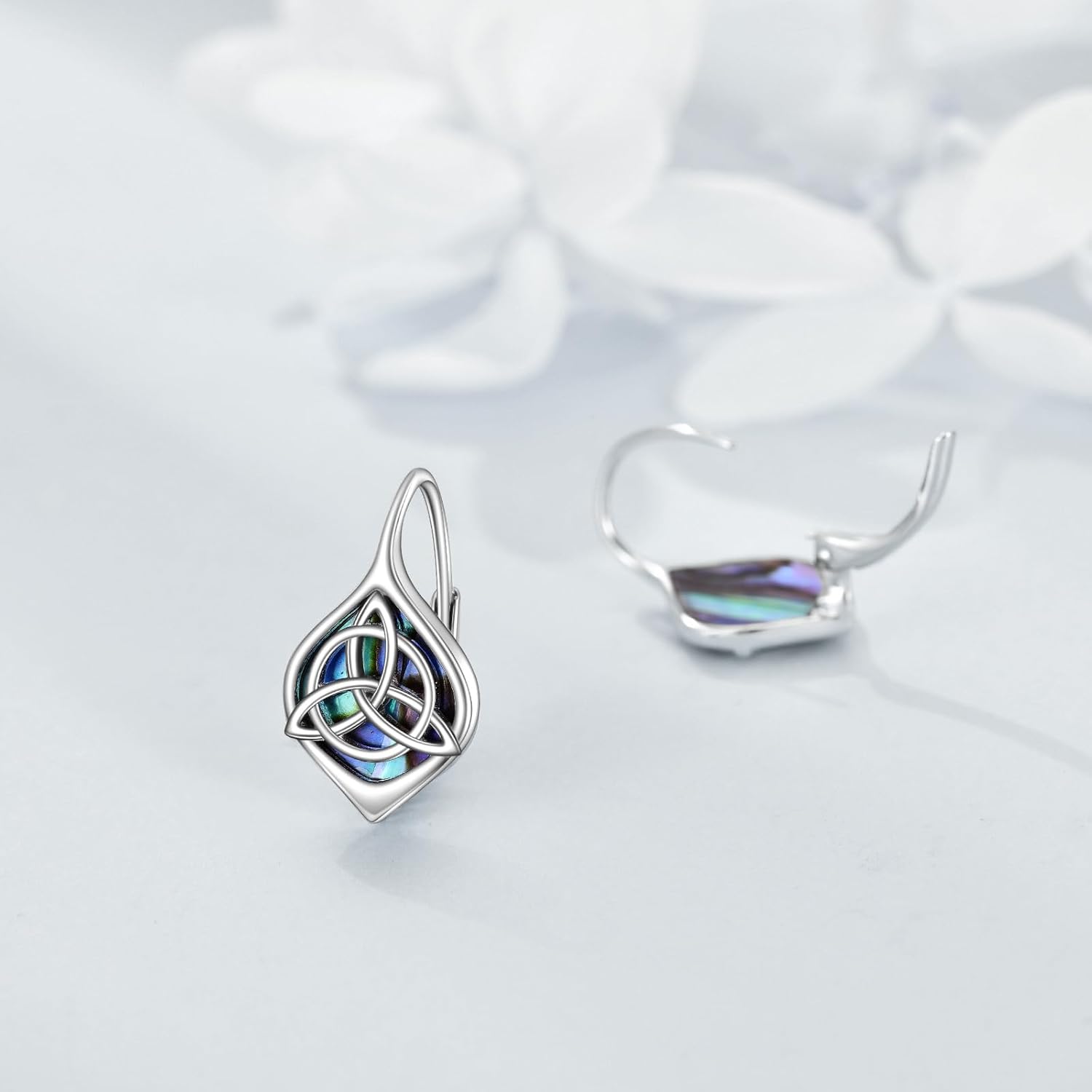 Celtic Trinity Knot Earrings for Women 925 Sterling Silver Triquetra Knot Leverback Abalone Shell Irish Jewelry Tree of Life Gift - Image 4
