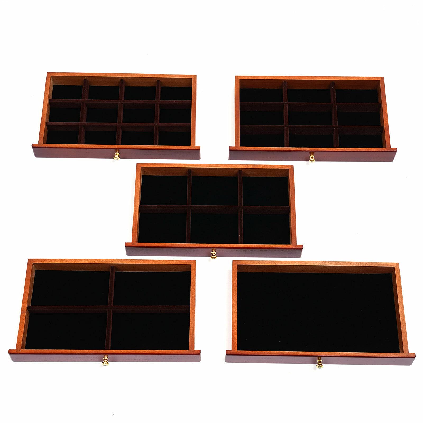 Joyero de madera con cajones de 5 niveles, para anillos, pendientes, collares y pulseras (marrón)