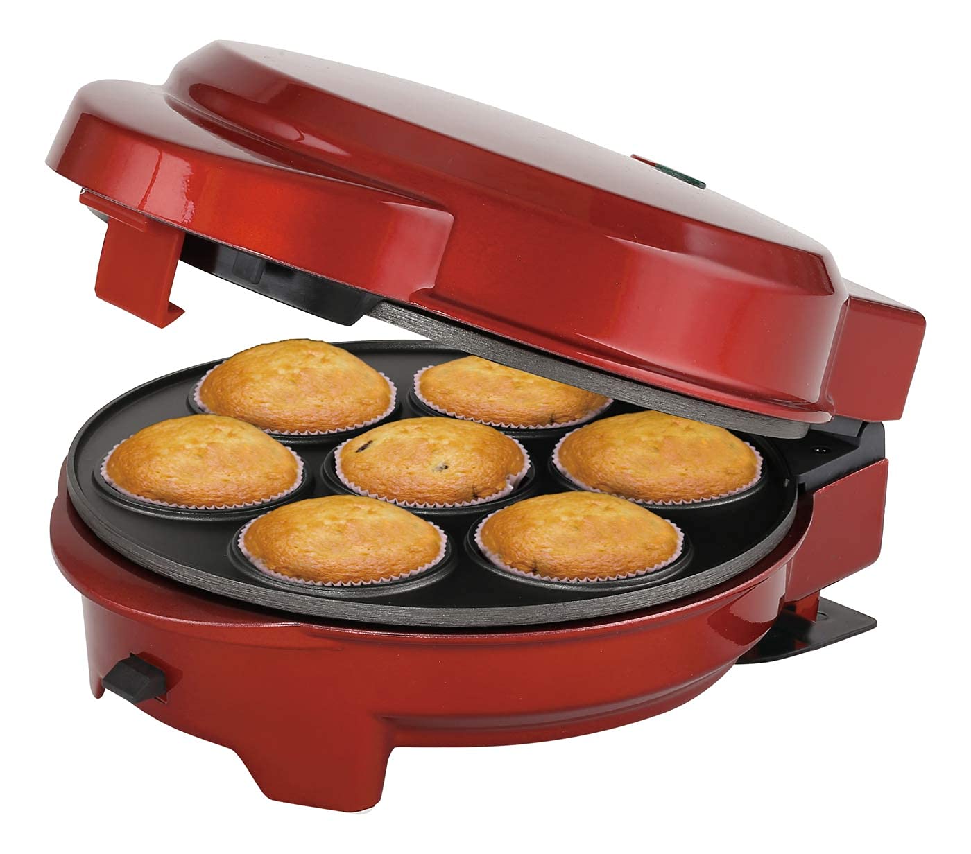 3 en1 Moule à donut, muffins et popcake maker 3 plaques de cuisson interchangeables Rouge métallique