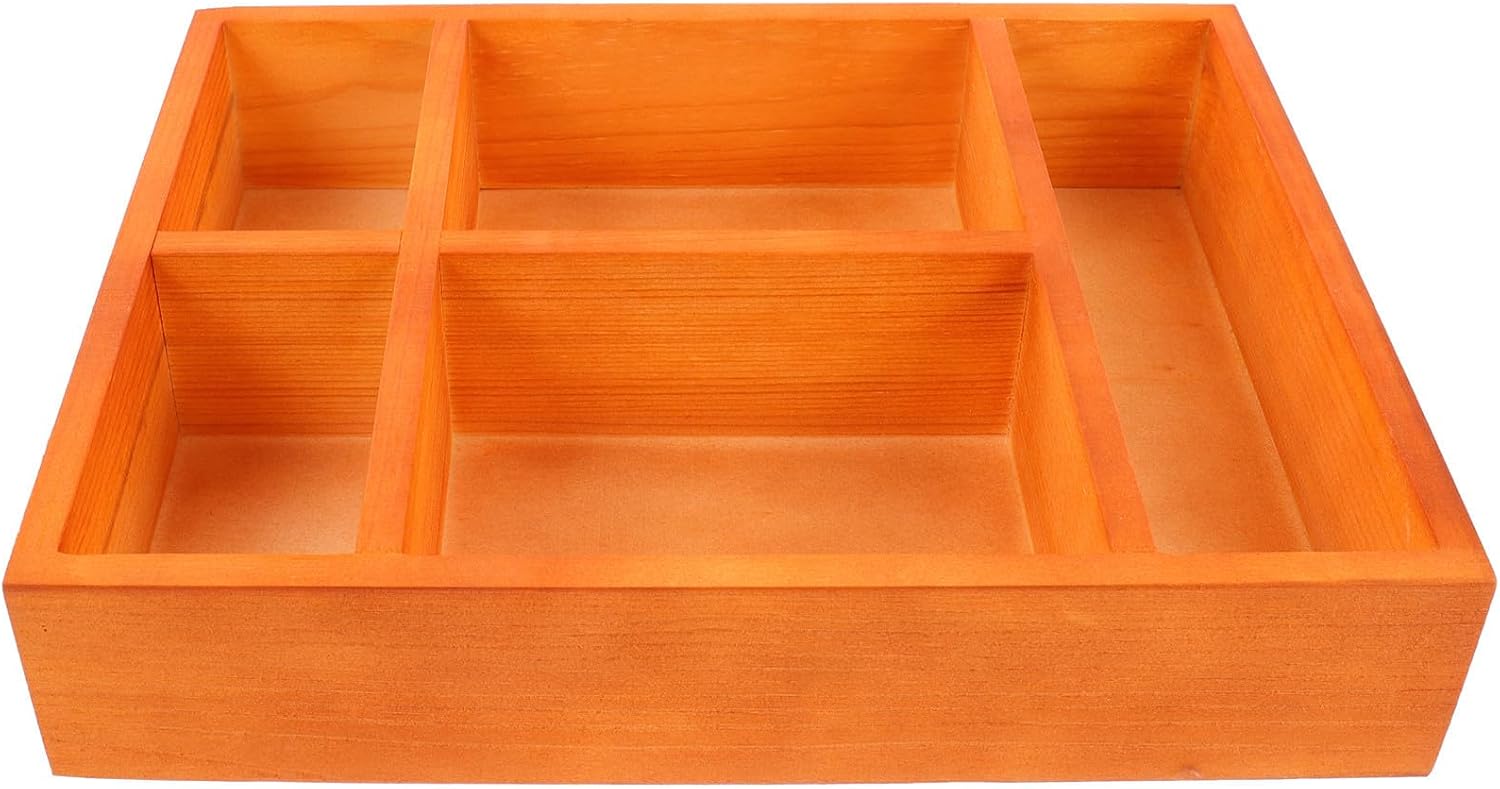 VICASKY Wooden Tea Storage Organizer Box with 5 Compartments and Hollow out Lid Design, Well Polished Snack and Beverage Packet Holder for Workplaces and Craft Room