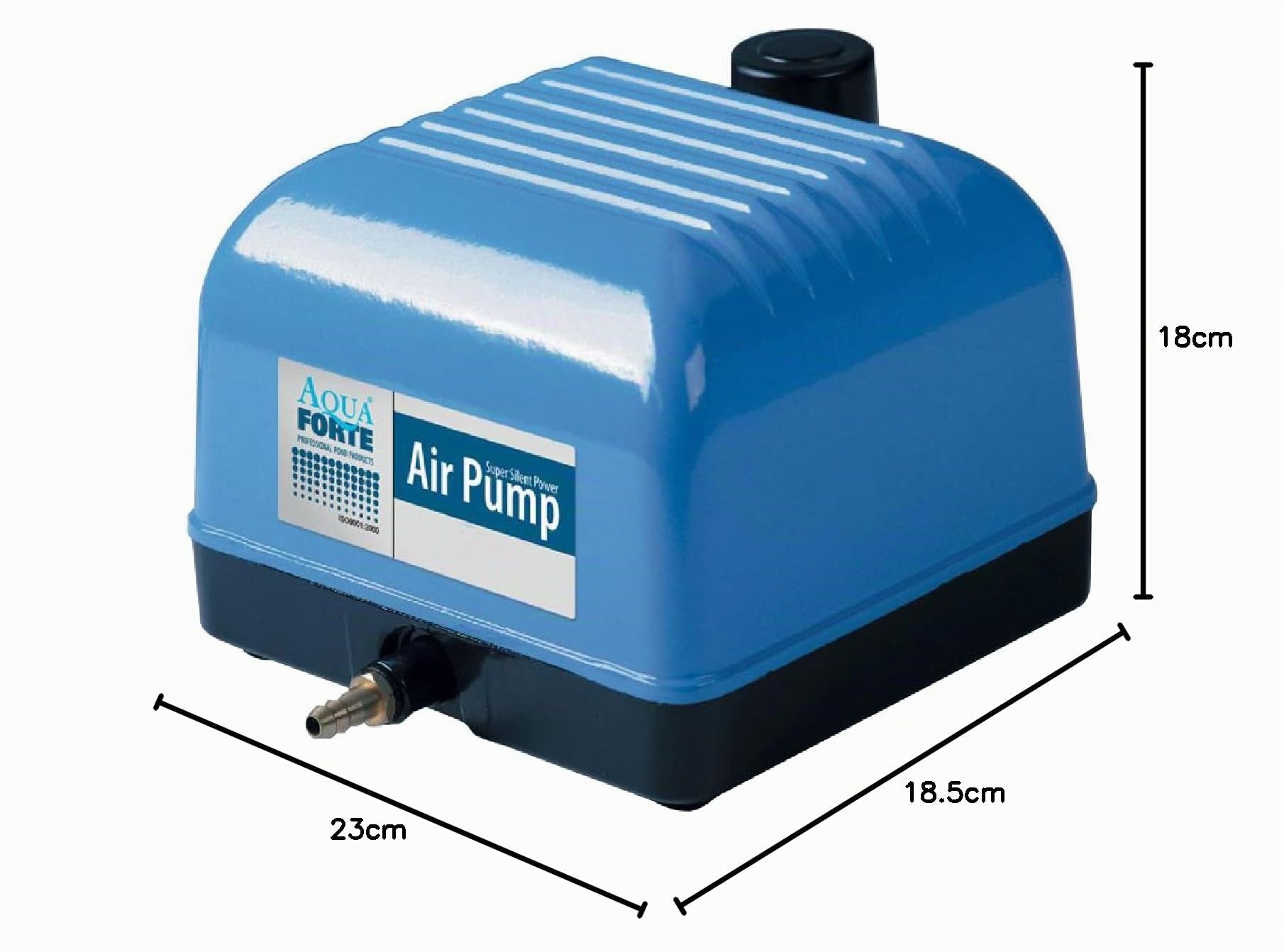 Pompe à Air Aquaforte Hi-Flow V-20, Boîtier en Aluminium, Silencieuse et Puissante, Puissance 15 Watts, Capacité à 2 mètres 3 Litres par minute, Capacité maximale Du Bassin 12 m3, Non Réglable