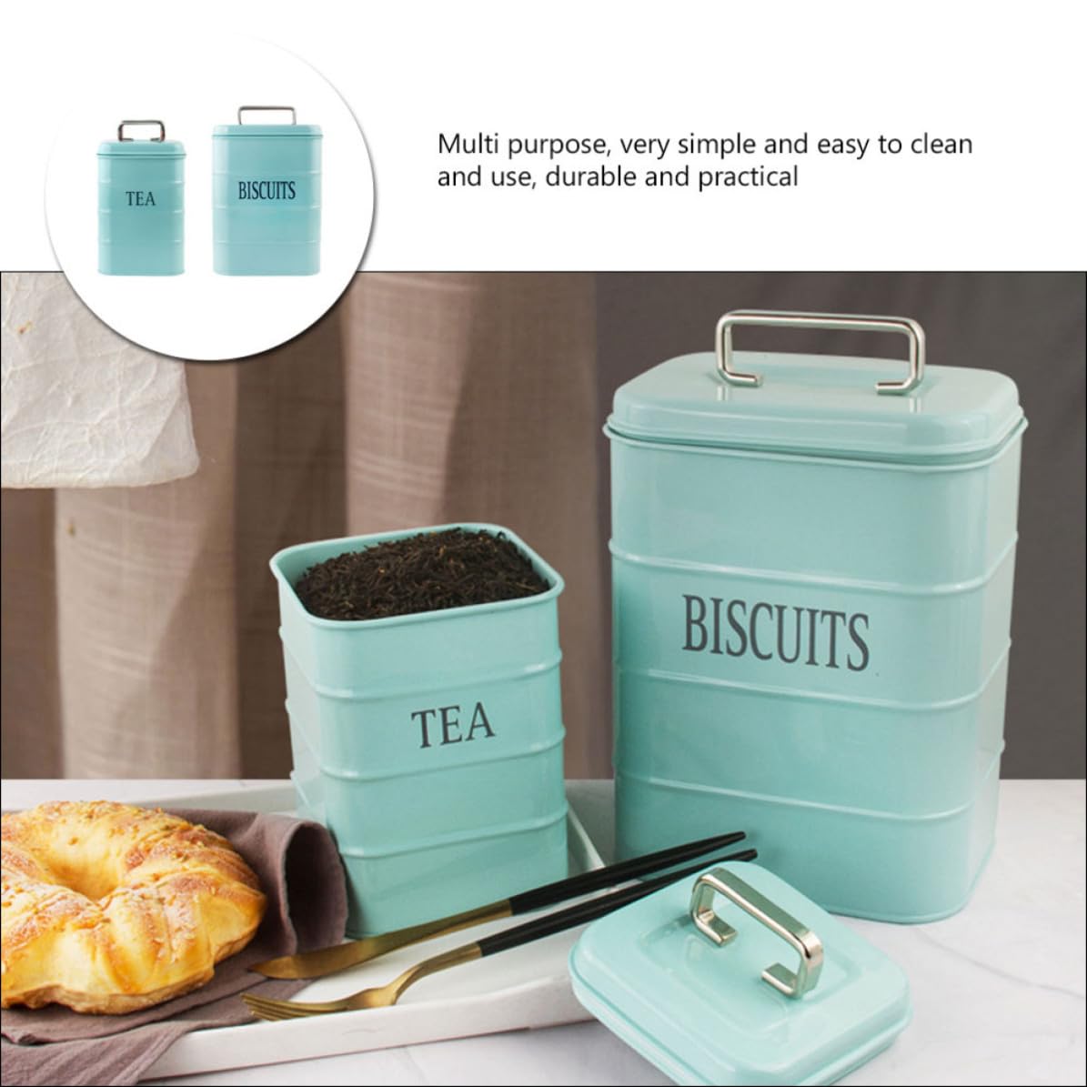 Alipis Barattolo in Ferro Zincato Coperchio Ermetico 3, 2l Blu | Contenitore Multiuso Leggero, Facile da Pulire, Capacità 1, 3l e 3, 2l, per Cucina e Dispensa