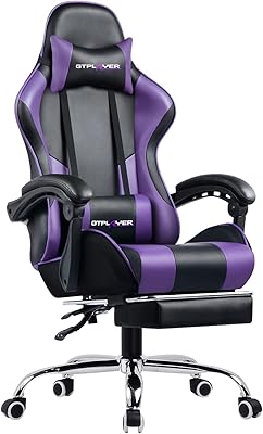 GTRacing Gaming Chair with Footrest, High-Back Desk/PC Chair with 140° Recline, Headrest, and Armrests, Breathable PU Leather Upholstery for Comfortable Seating, Ideal for Remote Work, PC, Desk,