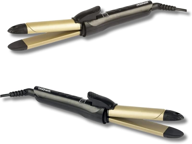 DIGIQUEST Piastra Capelli 3 in 1 STILY, Lisci, Frisè e Ondulati, Multifunzione, Ceramica, Riscaldamento Rapido, Pulsante On/Off, Maniglia Bloccabile, Spegnimento Automatico, Nero e Oro