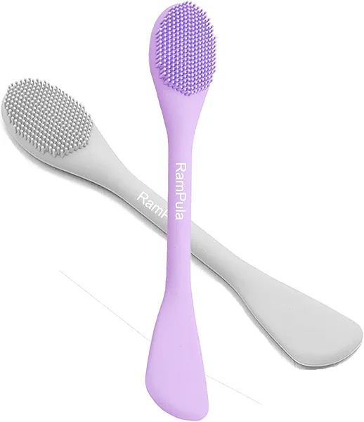 RamPula Silicone Facial Mask Applicator Face Masks Skincare Brush Facial Scrubber Double-Head Lotion Spatula Scoop for Makeup,Foundation,Cream,Lotion,Moisturizer,Gel,Peel,Mud Masks (Purple+Gray)