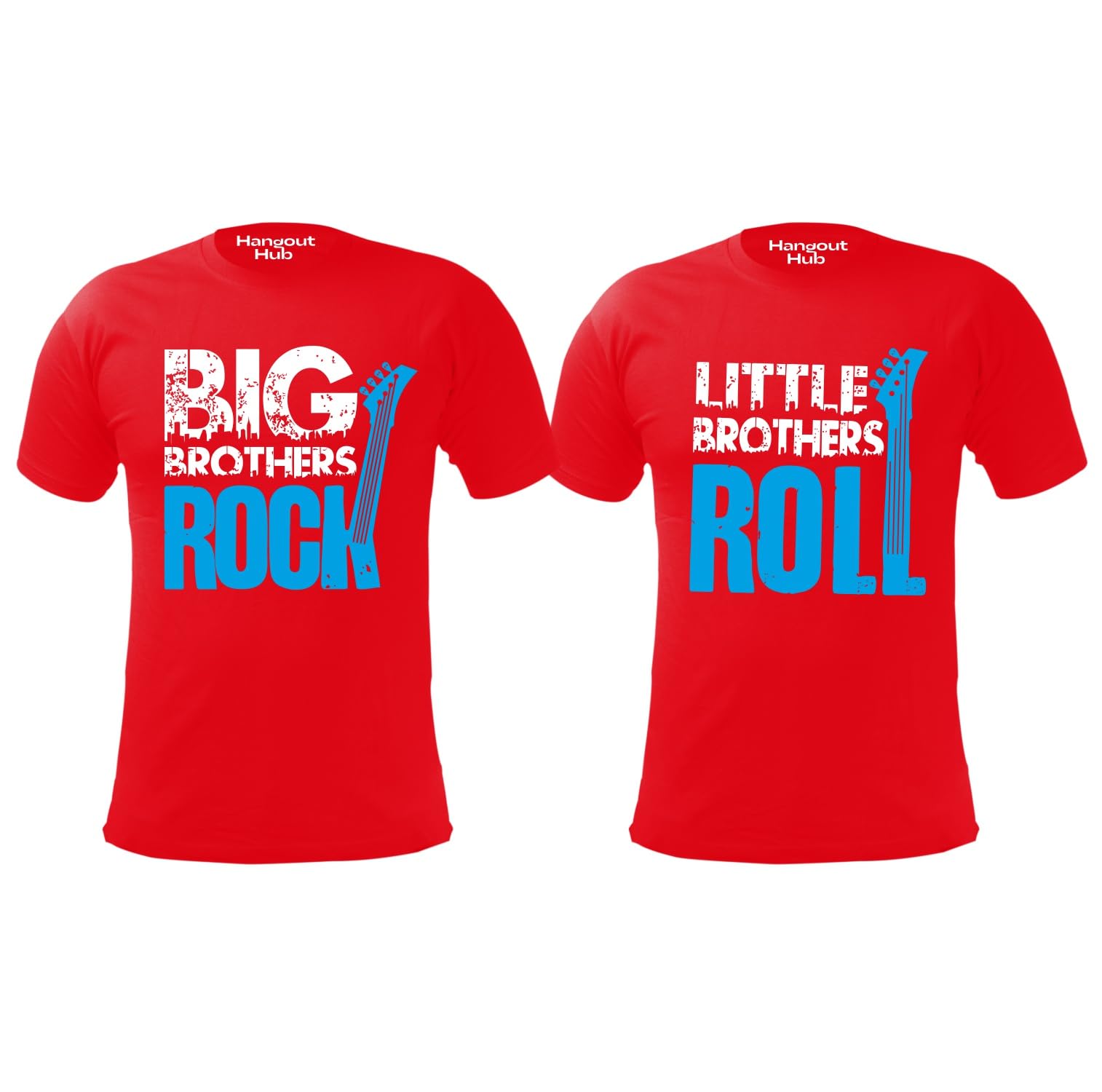 Hangout Hub Boys Family Tshirts Big Brother Rock & Little Brother Roll Printed Cotton Sibling Tees (Set of 2)