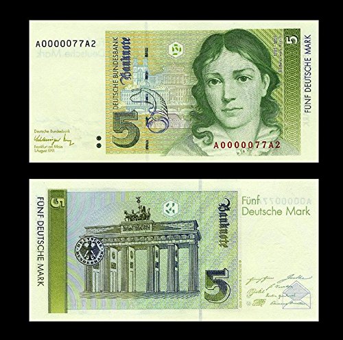 *** 2 Stück 5 Deutsche Mark Geldscheine 1991 Alte Währung - Reproduktion ***