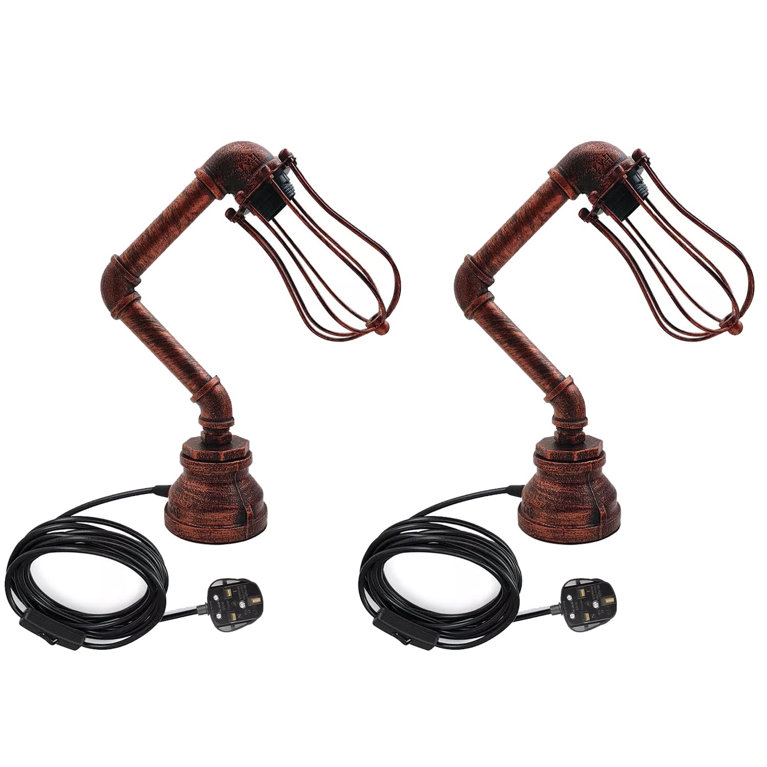 LEDSone Steampunk Table Lamp, Industrial Water Pipe Lamp Retro Iron Piping Desk Lamp Vintage Nightstand Lamps for Bedroom Living Room Kitchen Dorm Pub (Table Lamp with Cage, Pack-2) โ image 1