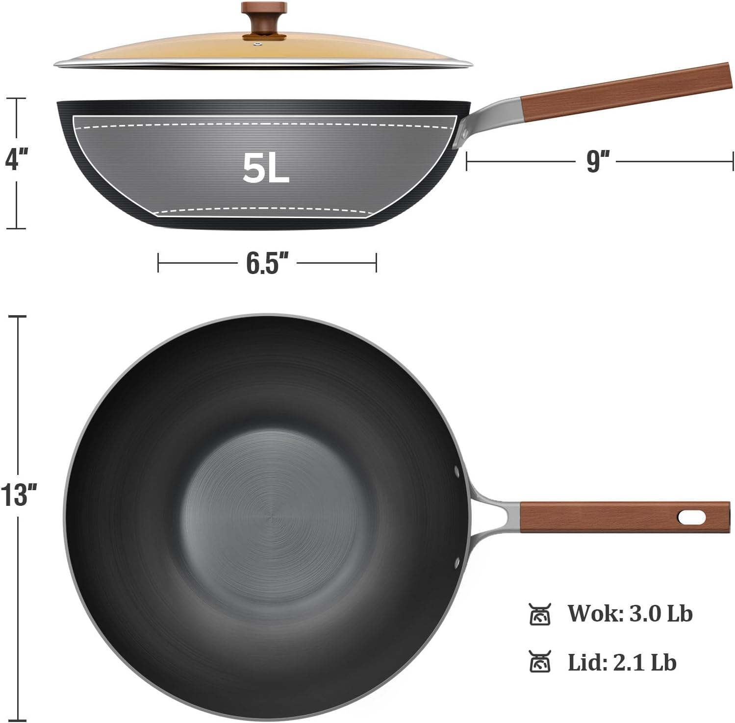 Carbon Steel Wok with Lid Dimensions and Weight