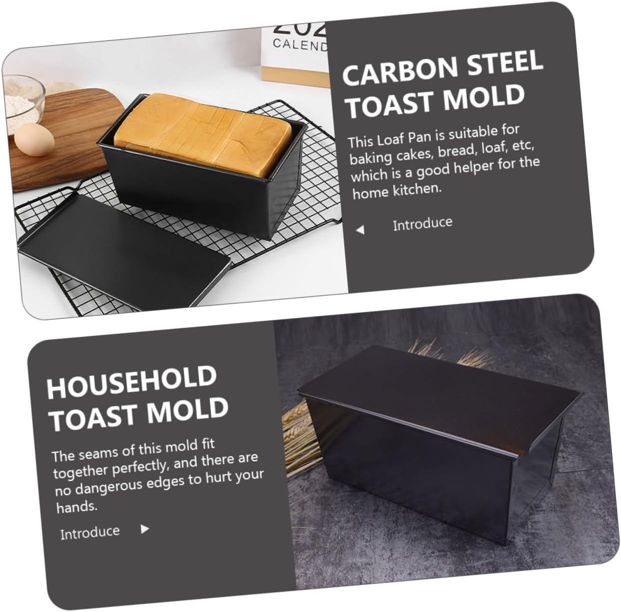 Unomor 2pcs Sliding Lid Toast Box Loaf Pan Lid Nonstick Carbon Steel Baking Pan