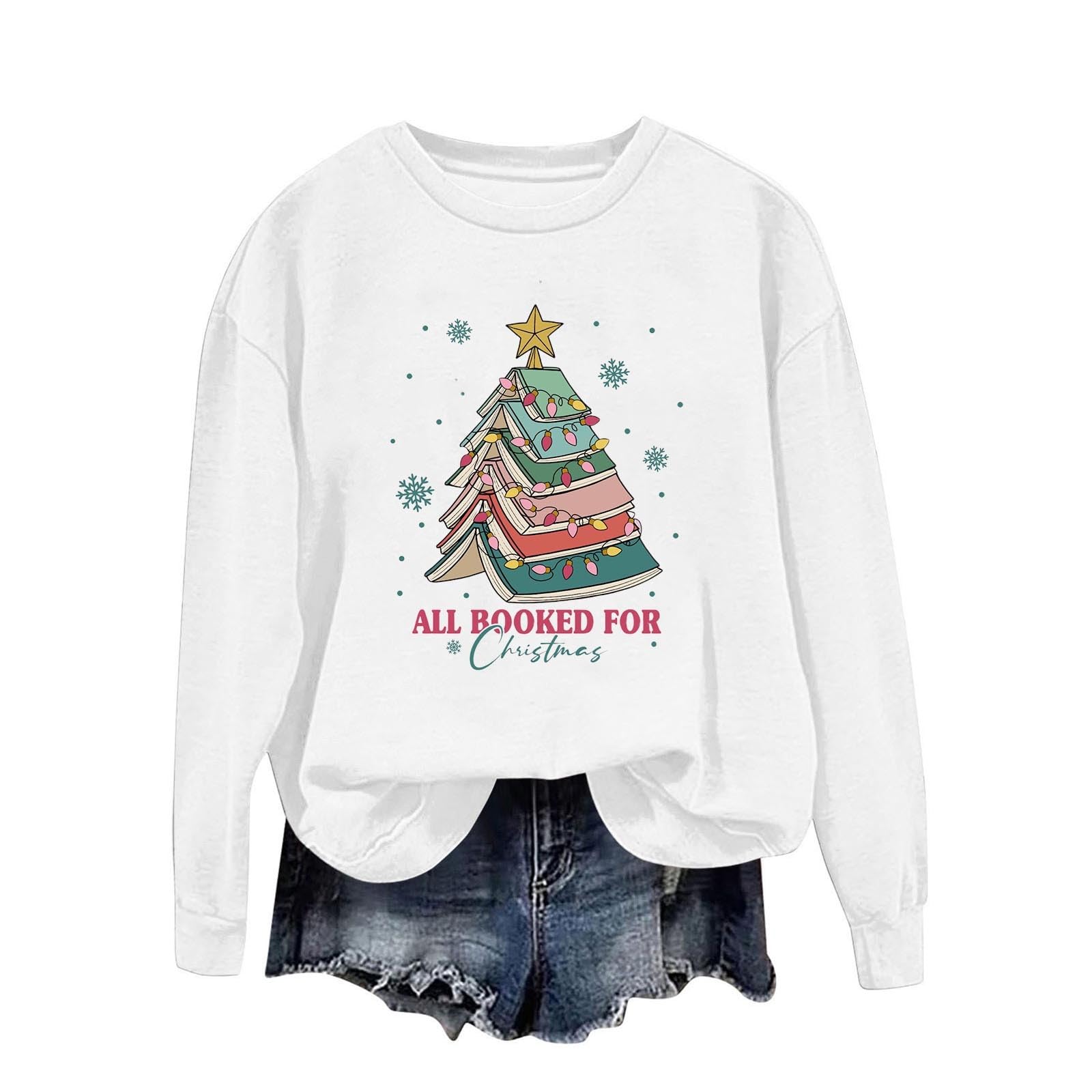 Christmas Sweatshirts for Women Cute Merry Christmas Letter Print Shirt 2024 Casual Long Sleeve Vacation Pullover Top