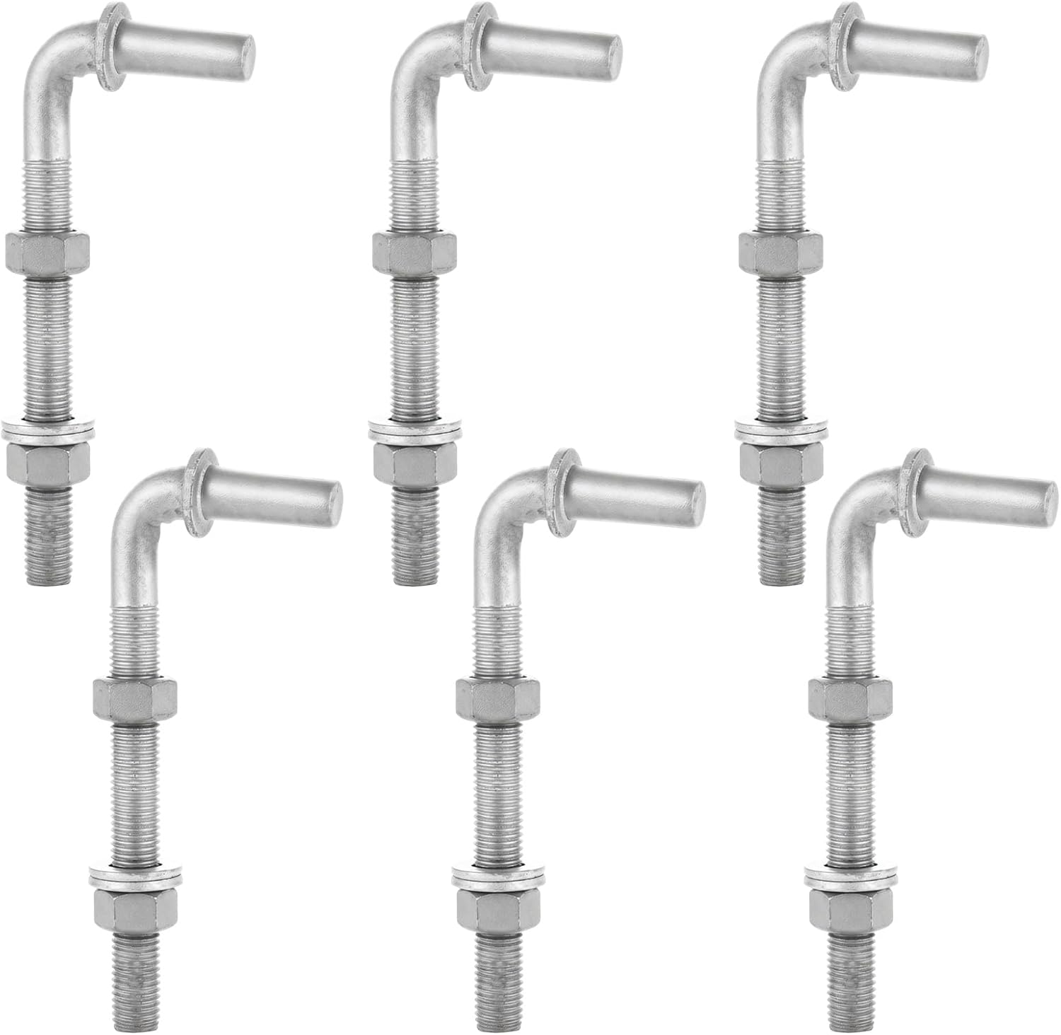 LANIAKEA 6PCS 6" J Bolt Gate Hinge J-Bolt Chain Link Fence Gate Hinge Heavy Duty Threaded Hinges for Cattle Corral Panels