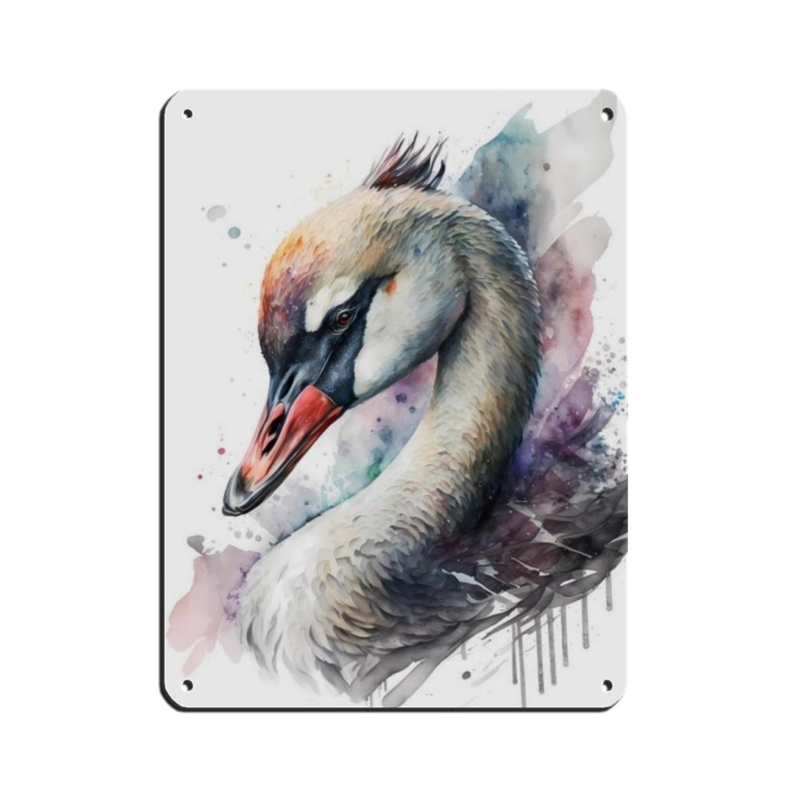 Lxwnze 30L X 40W Cm Watercolor Swan, Art Poster Tin Sign Vintage Metal Pub Club Cafe Bar Home Wall Art Decoration Poster Retro 12X16inch(30X40cm)