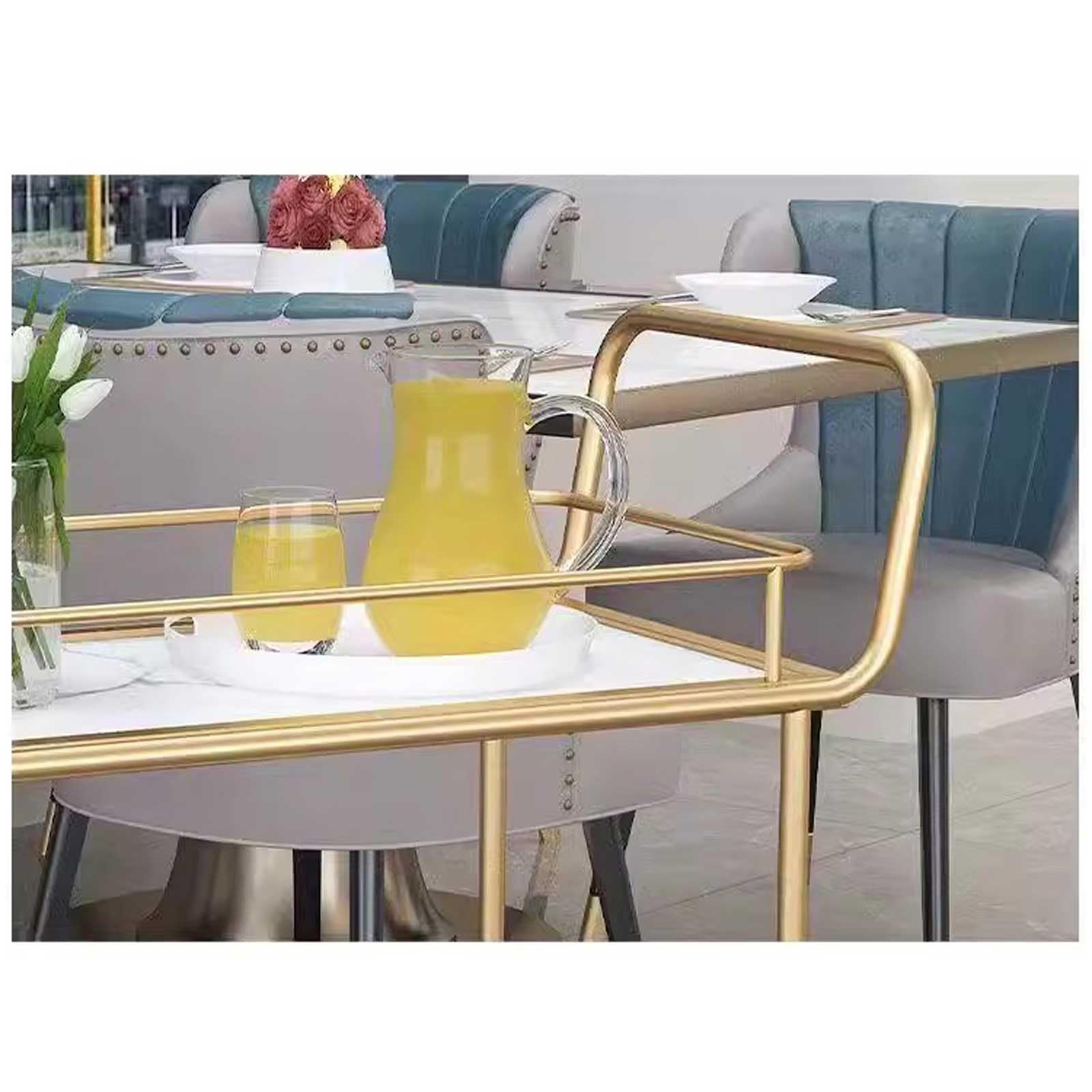 Chariot de cuisine moderne à roulettes à 2 étages pour boissons et vin Table polyvalente pour cuisine, salle à manger et salon D & Noir H