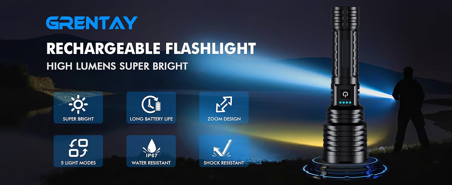 Super Bright Rechargeable LED Flashlights 2500,000High Lumens