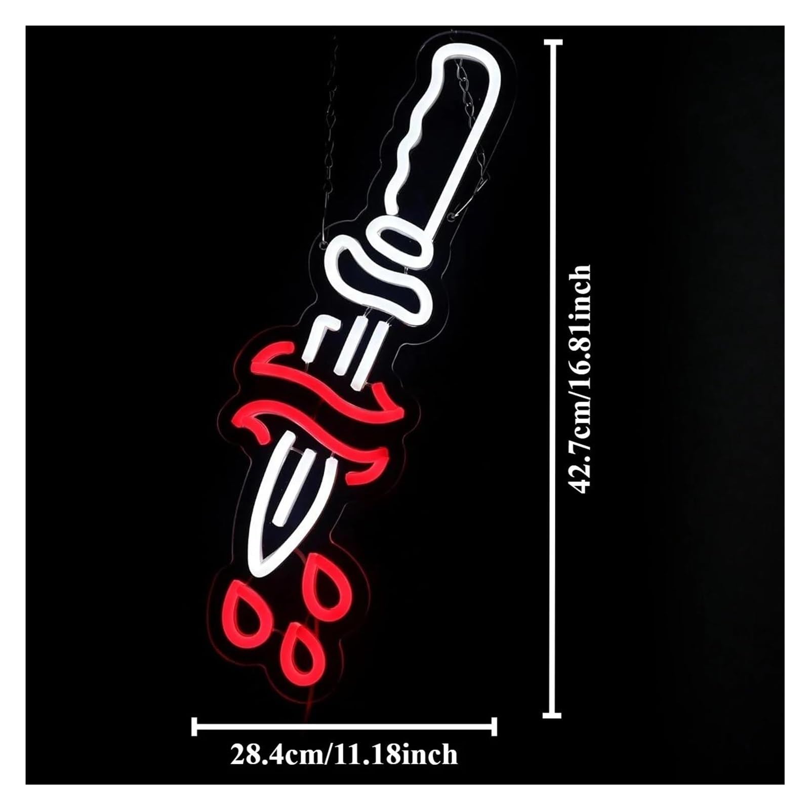 Insegna al neon Pugnale per insegna al per neon per alimentazione per dimmerabile pugnale gocciolante sangue 28,4 cm × 42,7