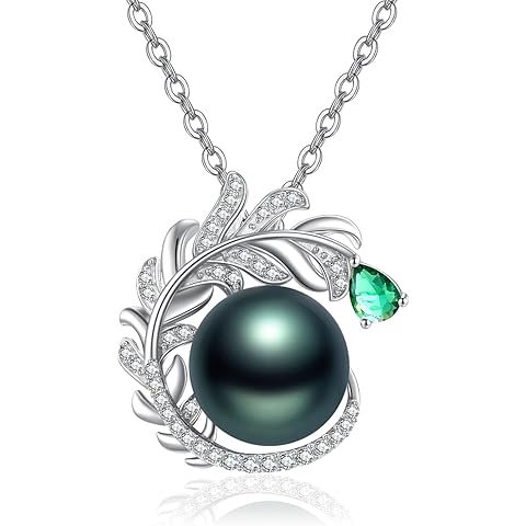 Tahitian Black Animal Necklace For Women 925 Sterling Silver Black Preal Pendant An...