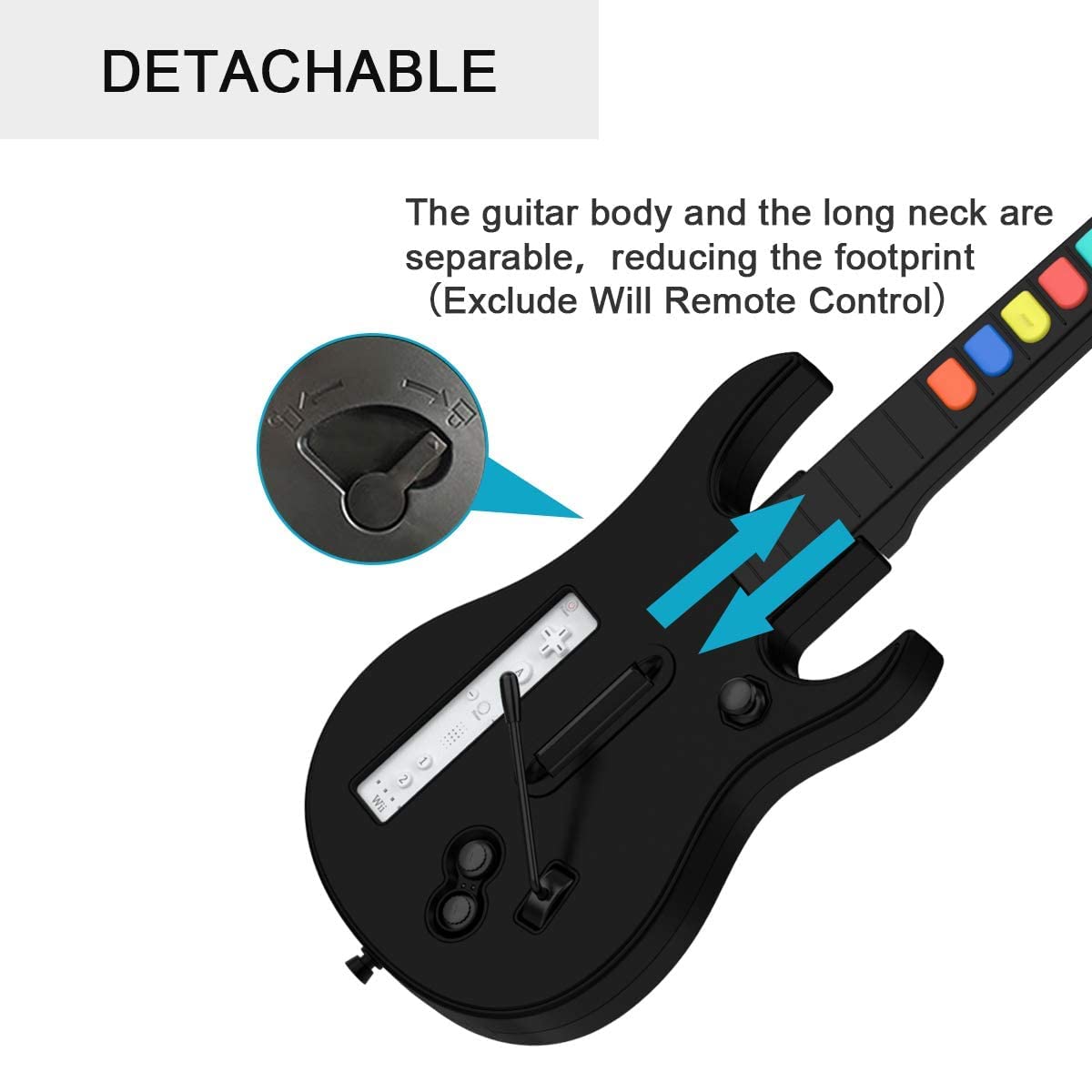DOYO Wii Guitar Hero Guitarra Negro Wii Juegos y Rock Band Game para Guitarra Inalámbrica, Controlador de Guitarra Wii Desmontable(10)