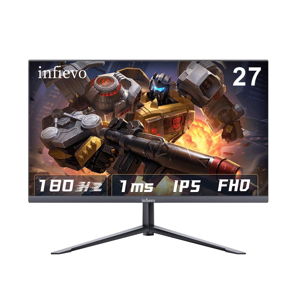 INFIEVO Monitor de jogos 27 polegadas FHD 1080P monitor de computador 180Hz IPS 1ms, FreeSync, monitor de PC ultrafino, compatível com VESA, inclinação ajustável, tecnologia de cuidados com os olhos