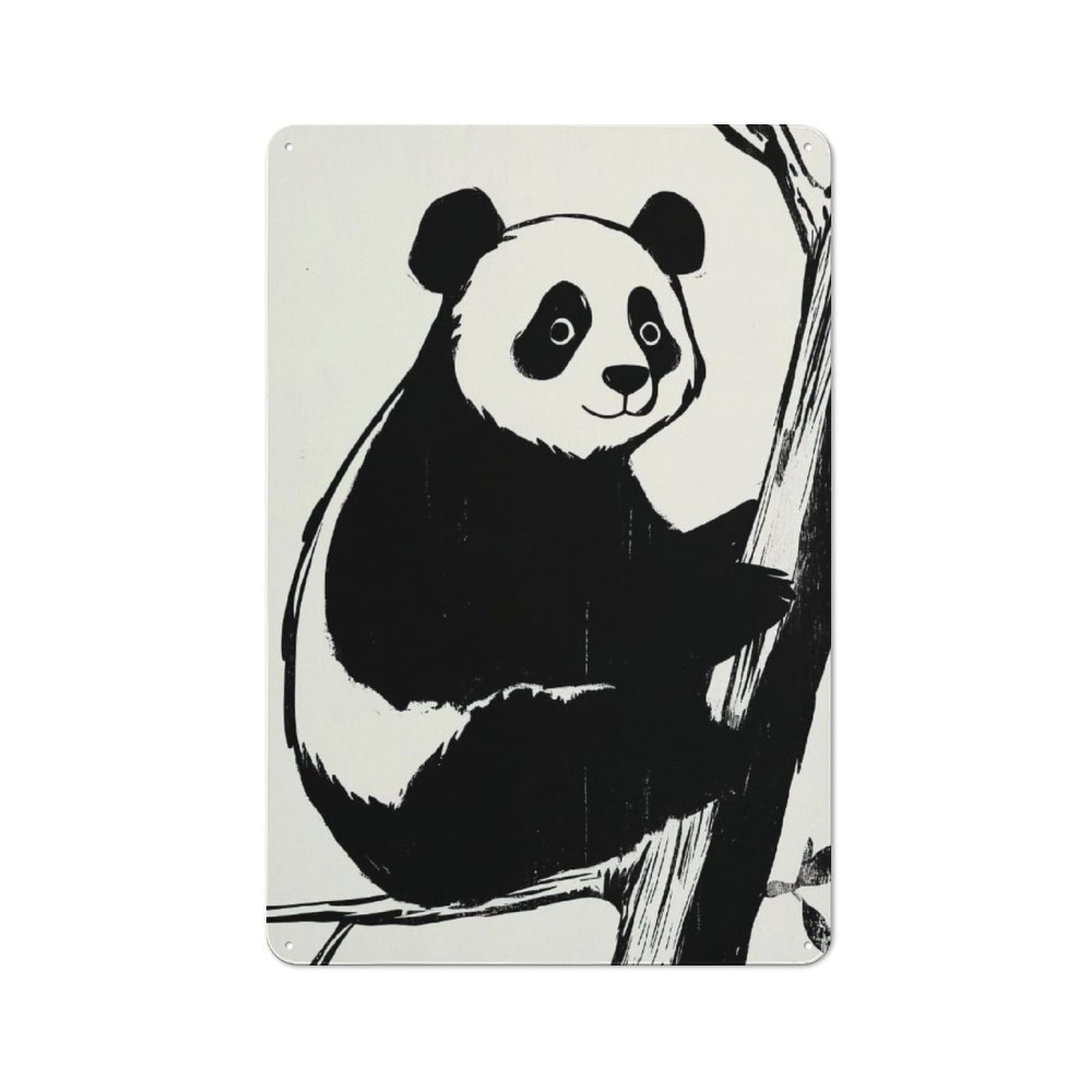 Garage Style Decorative Metal Plaque 30x20cm Featuring Panda on Branch, Garage Wall Decor for Garage, Workshop, Shed Or Utility Room