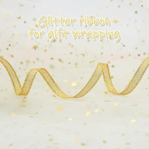 Miniatura 5 de 10 rollos de cinta dorada de 250 yardas para envolver regalos, cintas metálicas con purpurina de 14 pulgadas (10 colores) para Navidad, vacaciones,