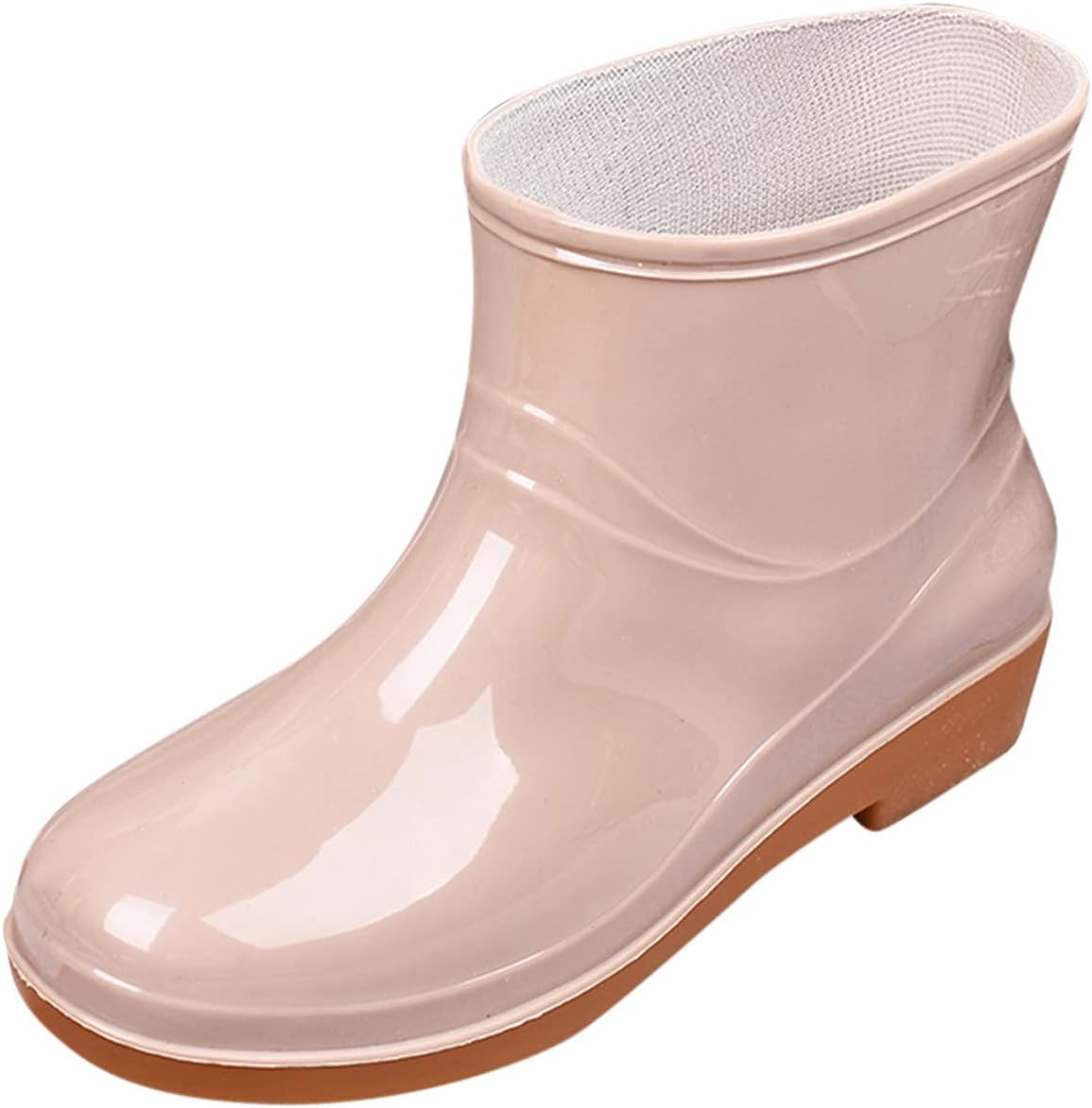 USYFAKGH Women Cowgirl Boots Women Low-Heeled Buckle Round Toe Shoe Waterproof Middle Tube Rain Boots Western Boot Khaki