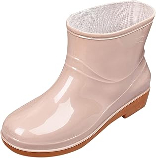 Women Short Ankle Rain Boots Black Waterproof Low-Heeled...