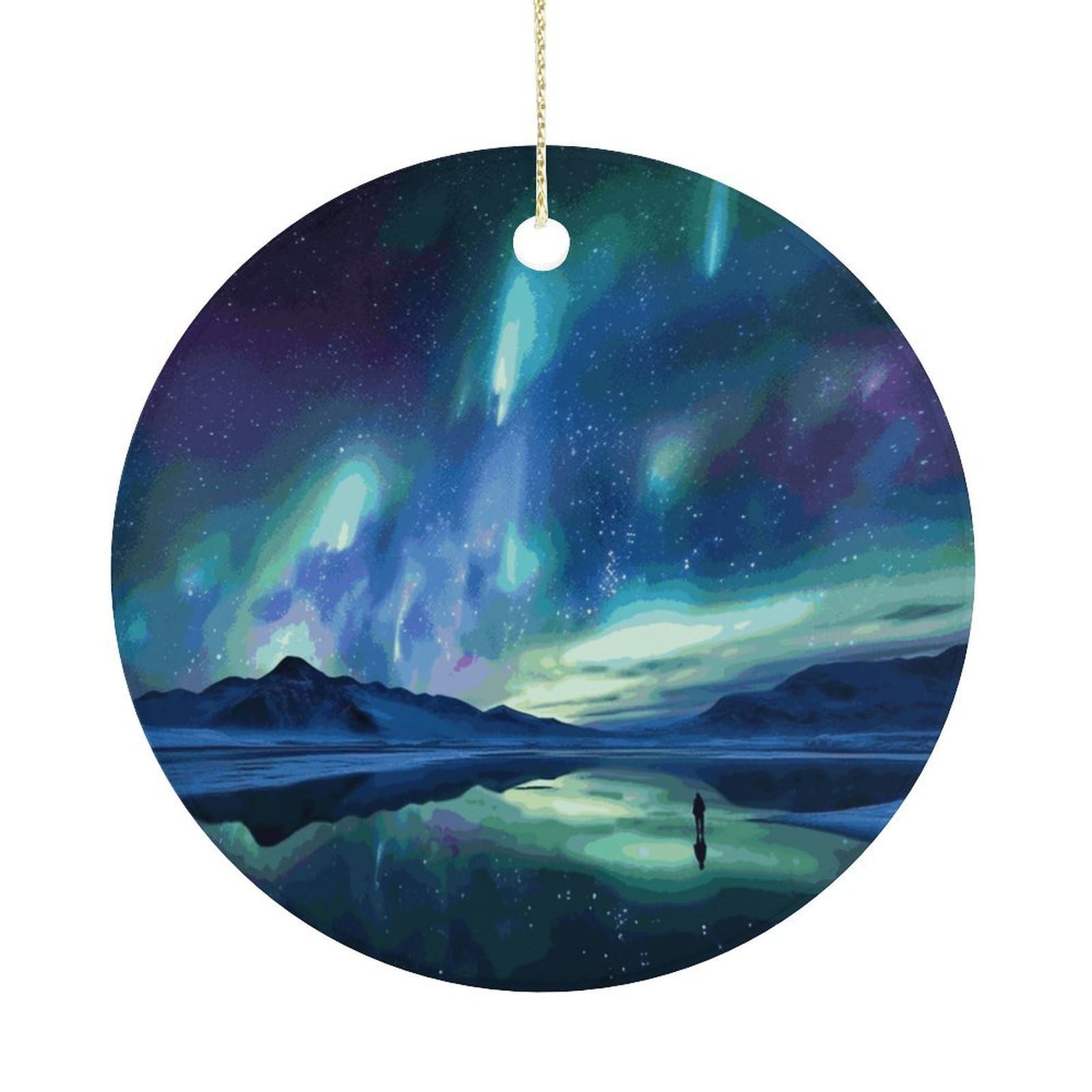 Northern Lights Christmas Ornament,Round Ceramic Ornaments Personalized Christmas Tree Ornament for Holiday Porcelain Keepsake Gifts Ideas Home Decor