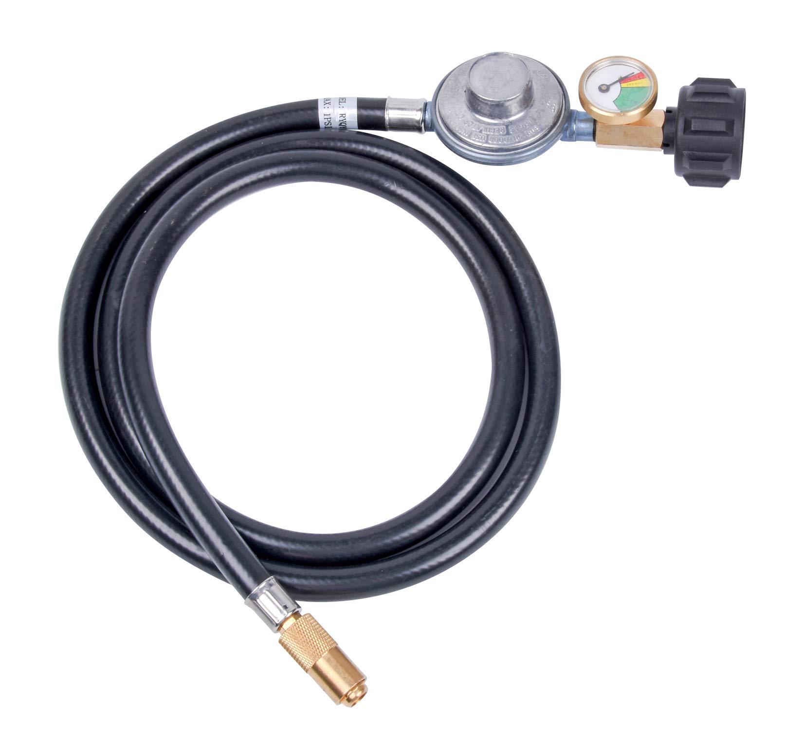 GasSaf Regulador de propano de 5 pies con manguera, regulador de planchas y medidor adecuado para parrilla de mesa Blackstone de 17 pulgadas/22 pulgadas, parrillas de gas Pit BOSS de 2 quemadores