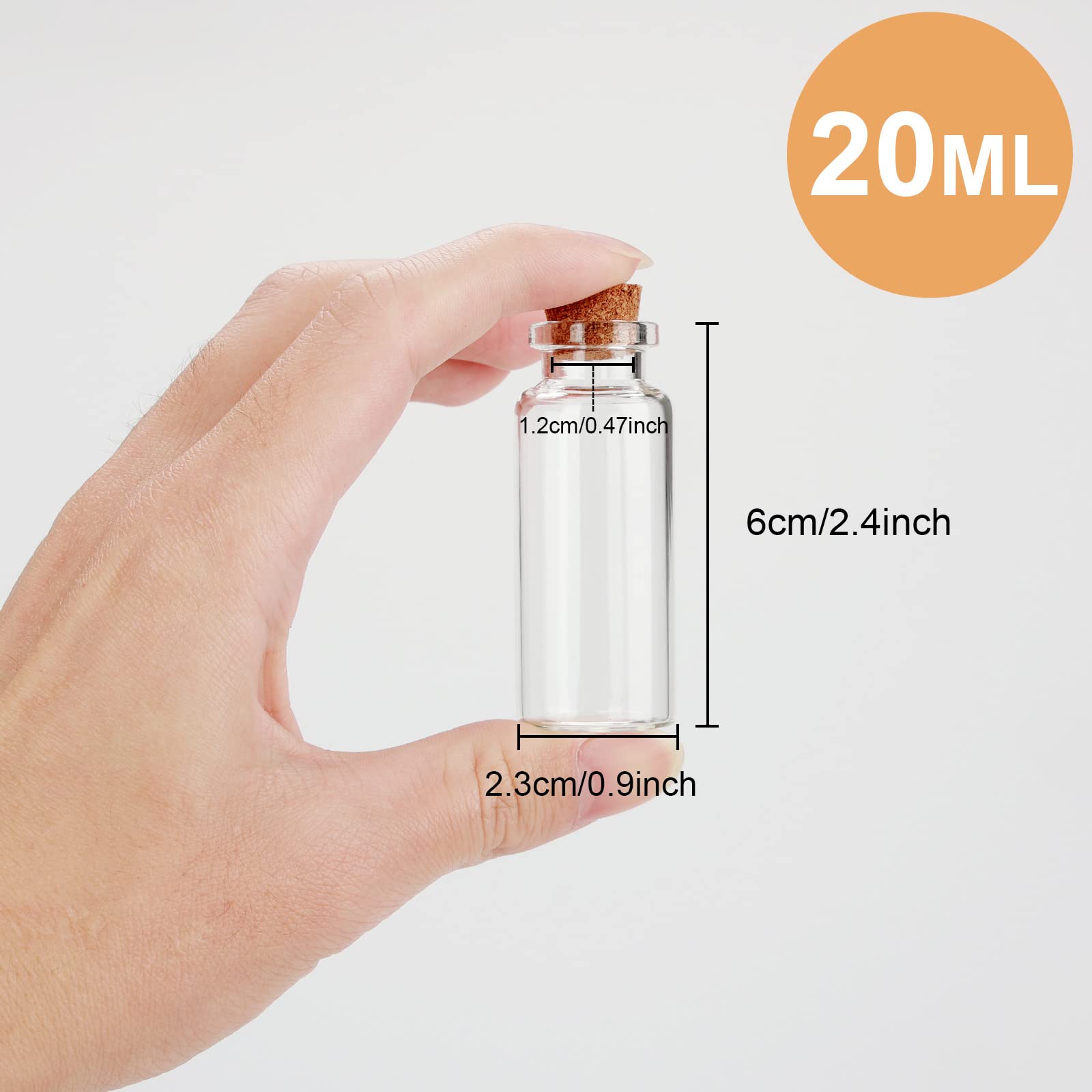 50 Boccette In Vetro Con Tappo In Sughero – 20 Ml, Ideali Per Bomboniere, Potions, Decorazioni Fai Da Te, Matrimonio, Battesimo