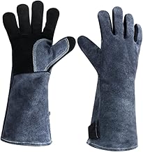 Hoement 1 Par De Luvas Para Grelhar Luvas De Forno Luvas De Forno Luvas De Forno Luvas Para Grelhar Luvas De Cozinha Luvas De Isolamento Luvas De Couro Para Churrasco Luvas De Folha De