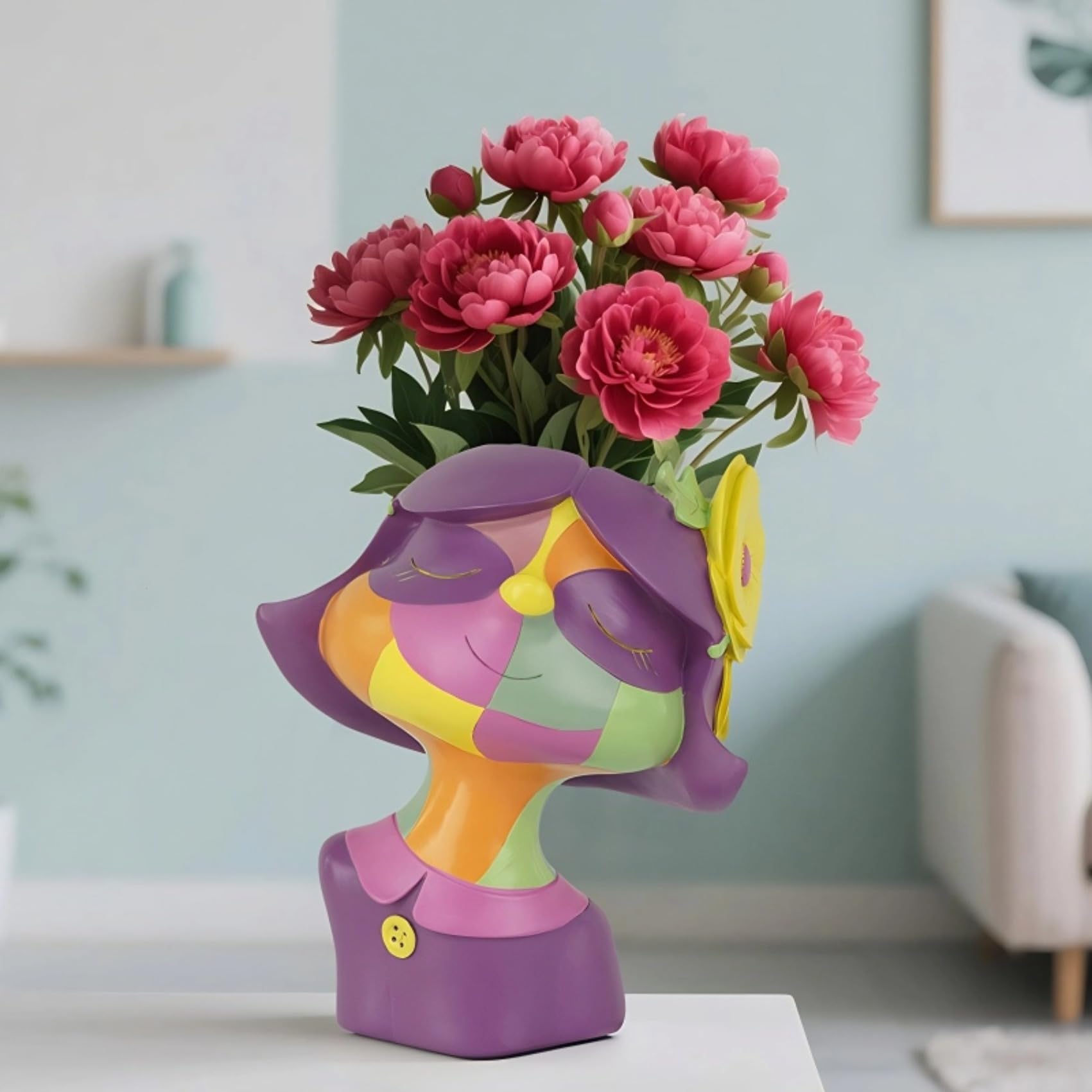 Gueiddi Face Flower Pots Head Planter, Cute Girl face Planter for Indoor Outdoor Plants, Succulent Flower Planter with Drainage Hole Women Planters